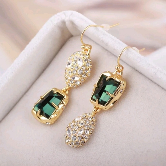 Alexis Bittar Emerald Drop Earring Dipped in Fine 14k Gold Embellished Crystals - Picture 3 of 9
